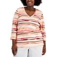 thumbnail image 1 of Karen Scott Plus Size Sasha Stripe 3/4 Sleeve Top Peony Coral 2X, 1 of 1