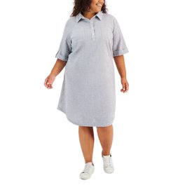 Karen Scott Plus Size Cotton Chambray Shirtdress Light Wash 1X - Main Image