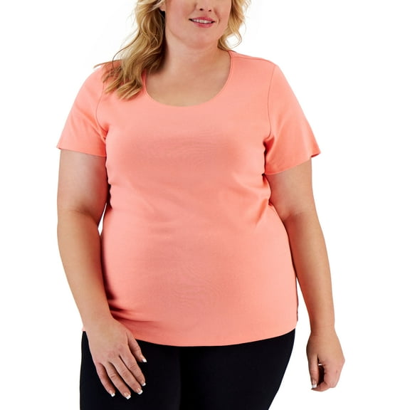 Karen Scott Plus Size Short Sleeve Scoop Neck Top Shell Pink 1X