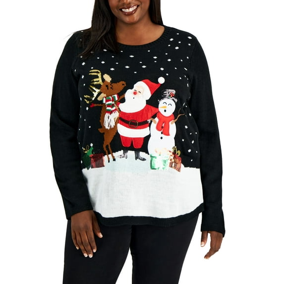Karen Scott Plus Size Singing Santa Embellished Sweater Deep Black 3X