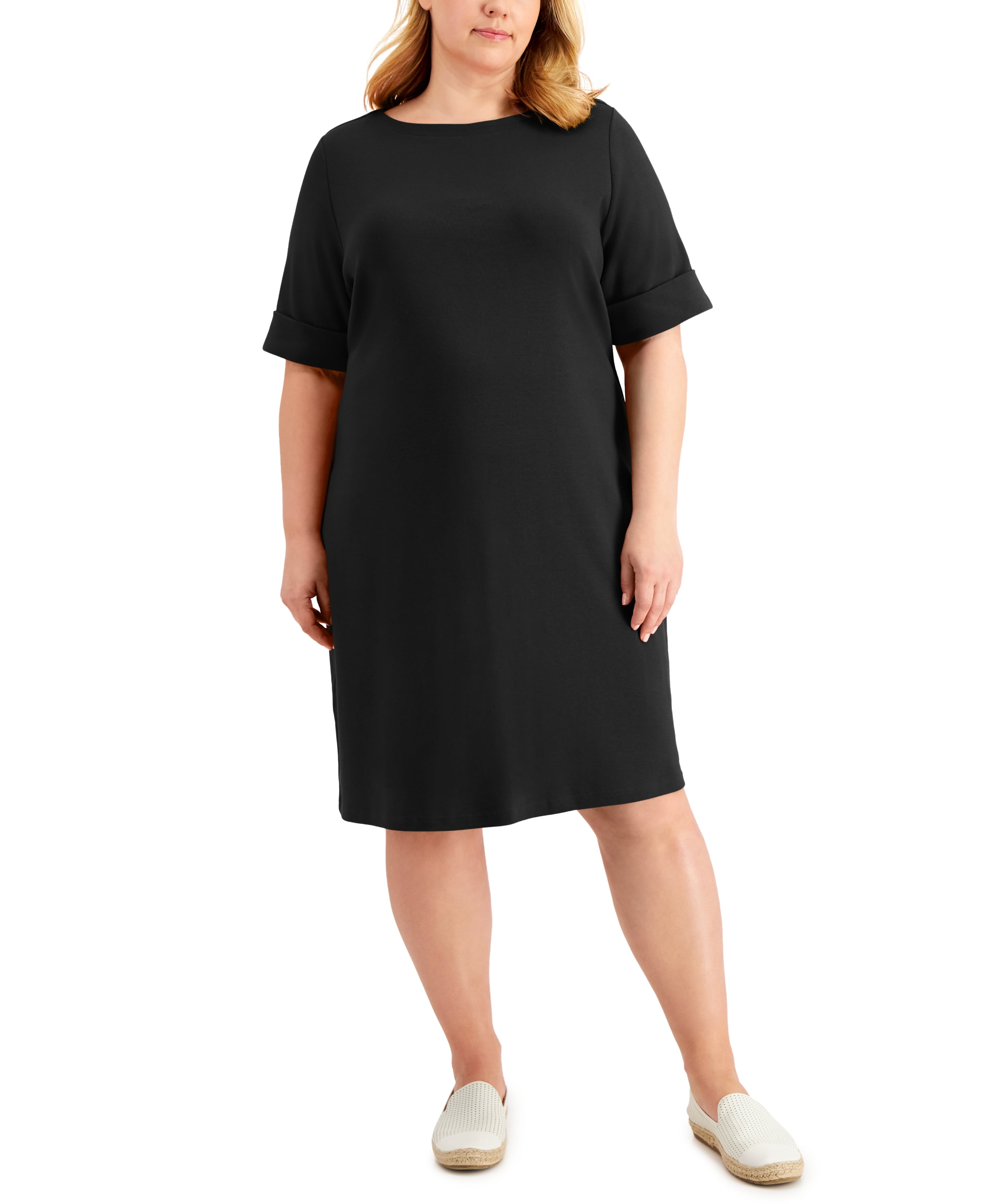 Karen Scott Womens Cotton Split Neck Dress Chocolate S