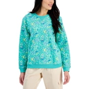 Karen Scott Printed Crewneck Top Coastline Teal L