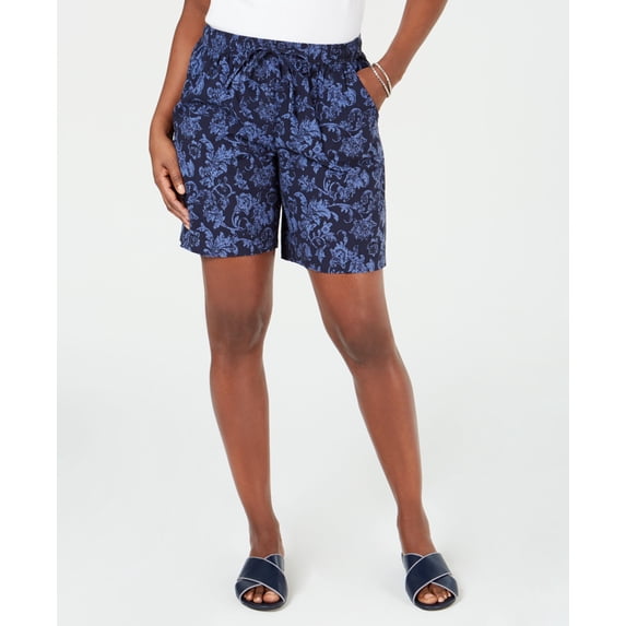Karen Scott Printed Drawstring Shorts Blue Combo XS