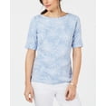 thumbnail image 1 of Karen Scott Printed Elbow Sleeve Boat Neck Top Light Blue Heather XS, 1 of 1