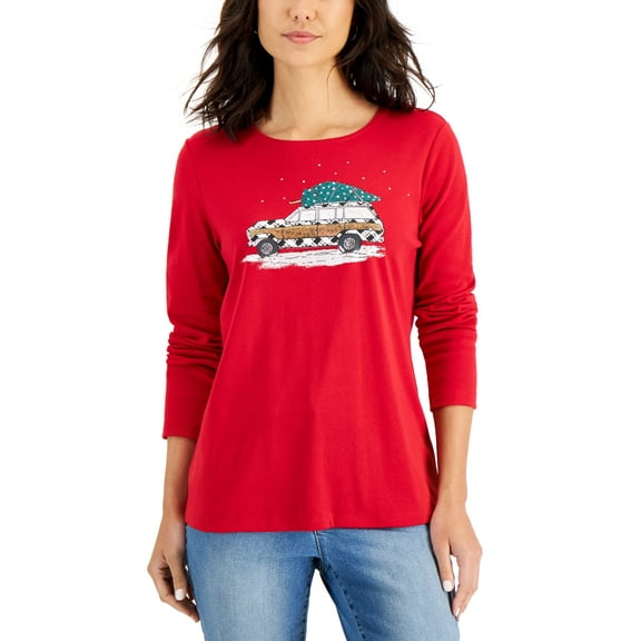 Karen Scott Road Trip Holiday Top Snowflake New Red Amore Road Trip S