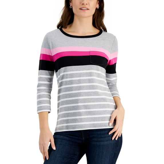 Karen Scott Rose Striped Top Smoke Grey Heather XL