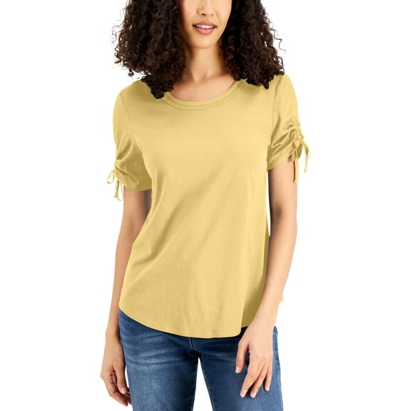 Karen Scott Ruched Sleeve T-Shirt Citron Aura S