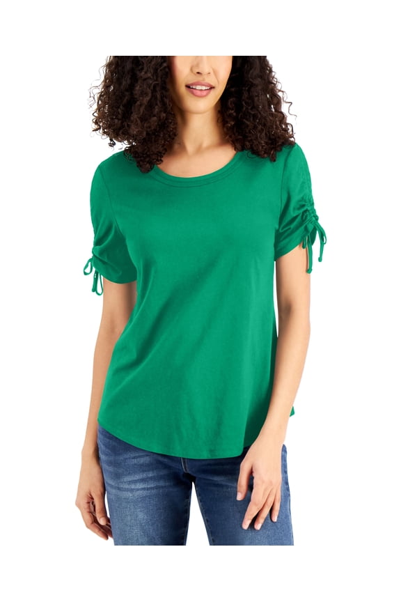 Ruched Sleeve T-Shirt Green Verde M