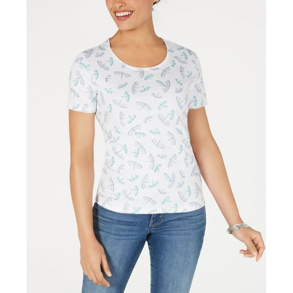 Karen Scott Women's Scoop Neck Dragonfly Print T-Shirt Pacific Aqua S