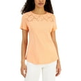thumbnail image 1 of Karen Scott Short Sleeve Crocheted Yoke Top Pacific Coral L, 1 of 1