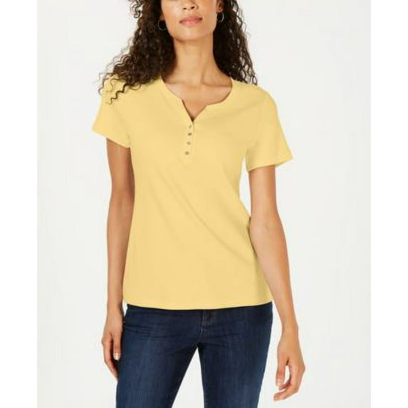 Karen Scott Short Sleeve Henley Top Citron Aura XS