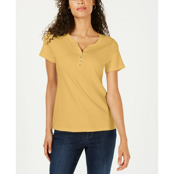 Karen Scott Short Sleeve Henley Top Creat Warm Gold XL