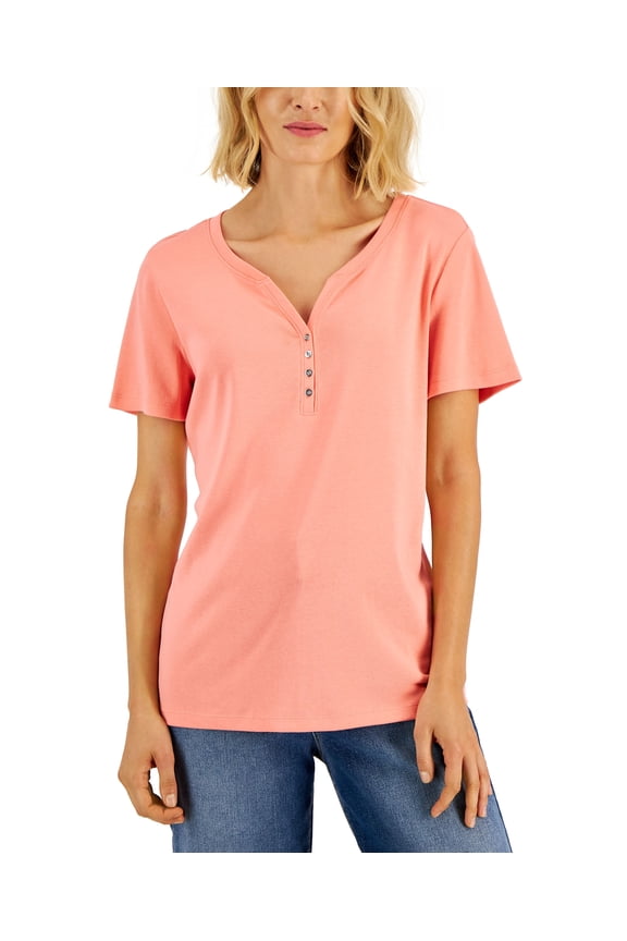 Short Sleeve Henley Top Shell Pink XS