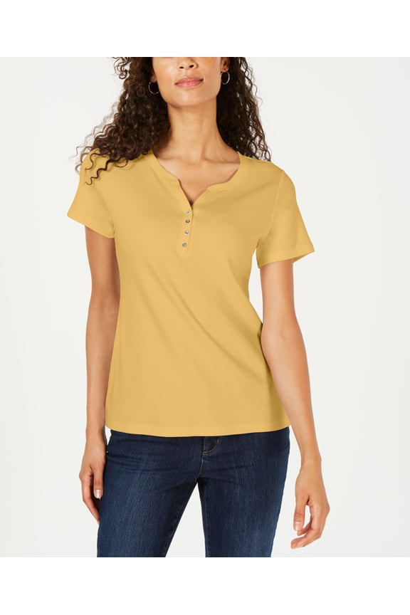 Short Sleeve Henley Top Warm Gold XS