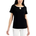 thumbnail image 1 of Karen Scott Short Sleeve Keyhole Boat Neck Top Deep Black L, 1 of 1