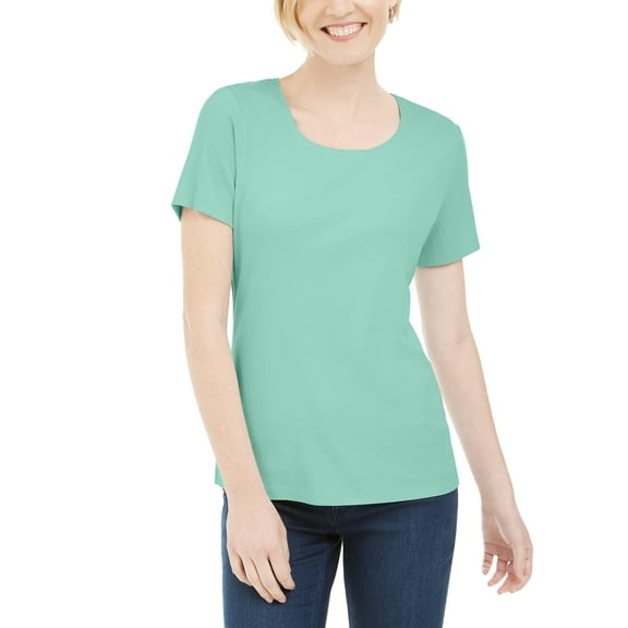 Karen Scott Short Sleeve Scoop Neck Top Aqua Ice S