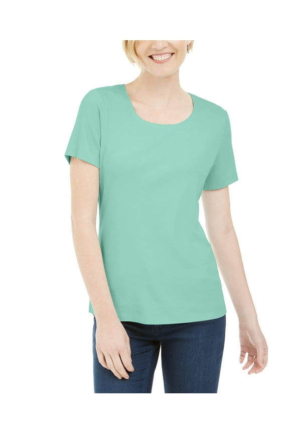 Short Sleeve Scoop Neck Top Aqua Ice S
