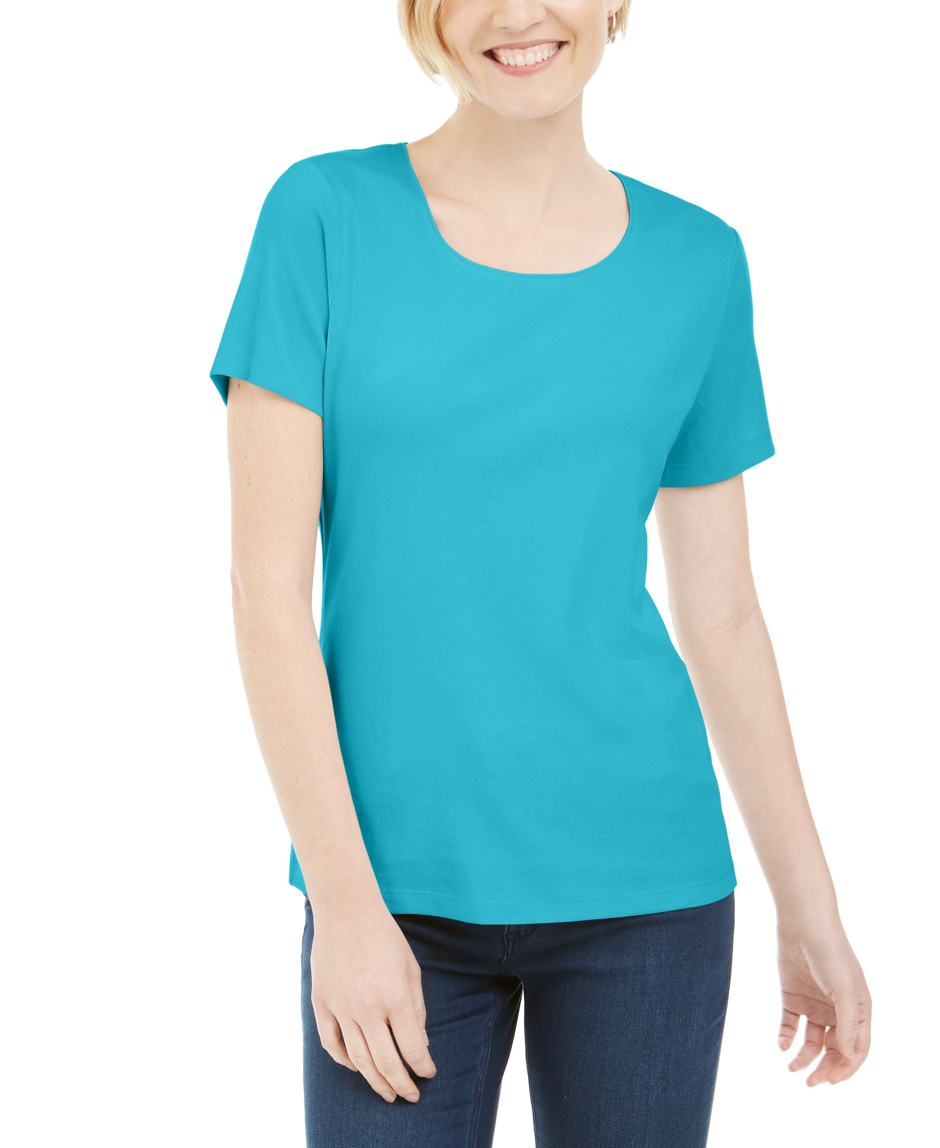 Karen Scott Womens Scoop Neck Top Blue Size Small