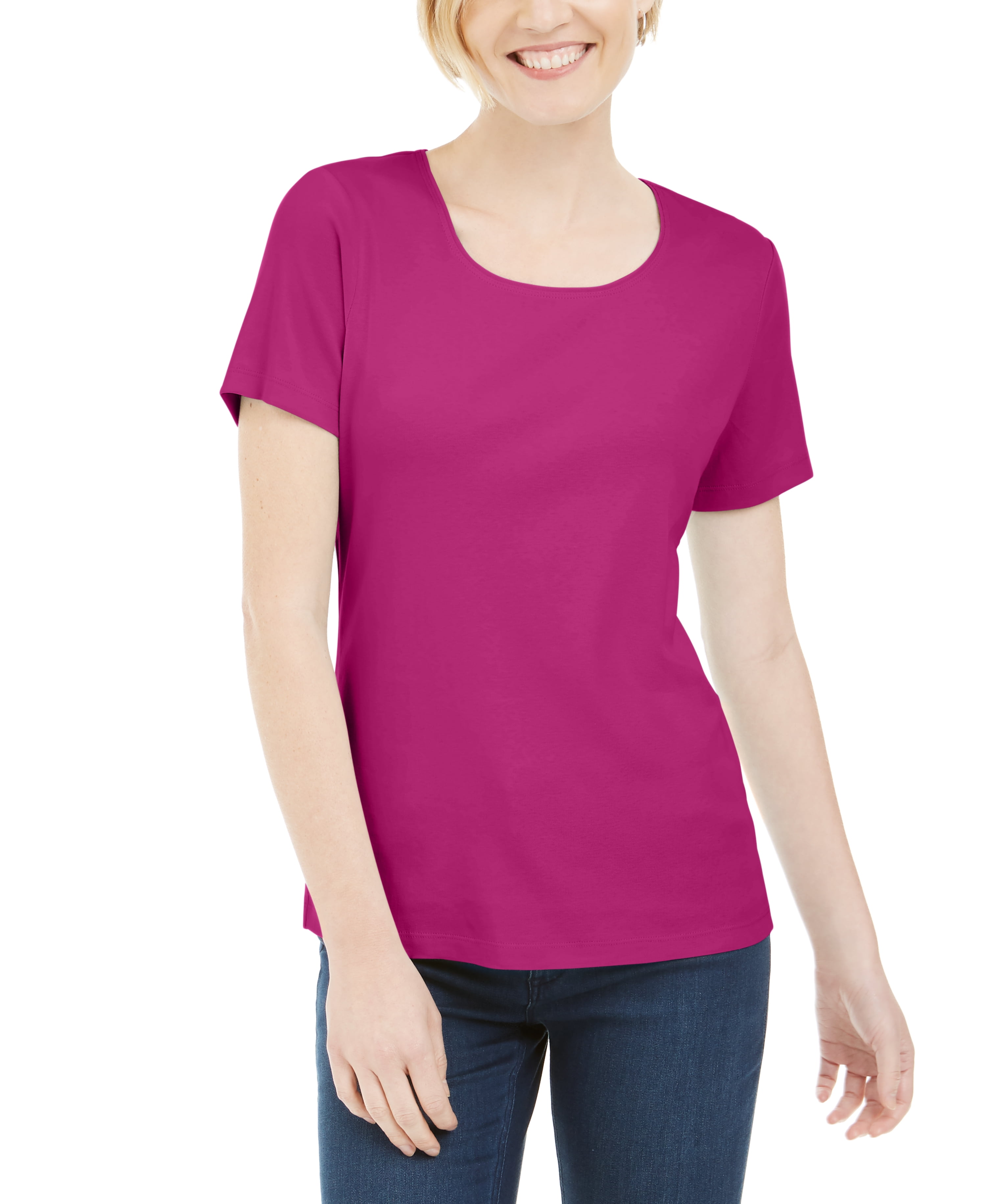 Karen Scott Short Sleeve Scoop Neck Top Berry Ice M - Walmart.com