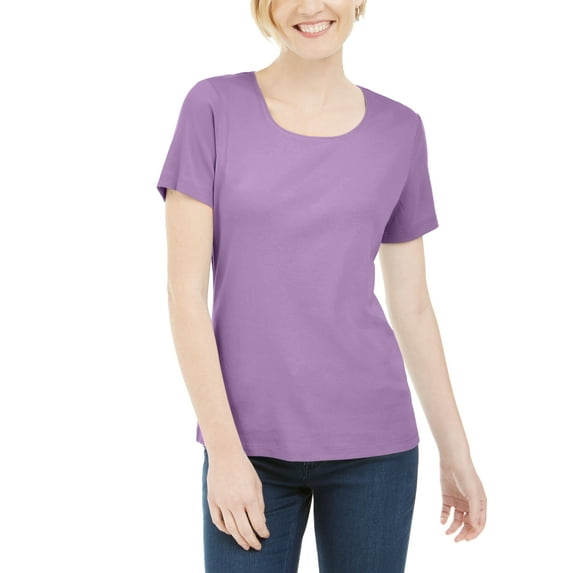Karen Scott Short Sleeve Scoop Neck Top Fragrant Lilac XS
