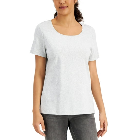 Karen Scott Short Sleeve Scoop Neck Top Light Smoke Heather S