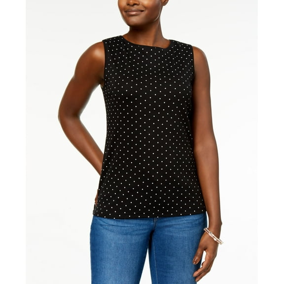 Karen Scott Sleeveless Polka Dot Top Deep Black 2XL