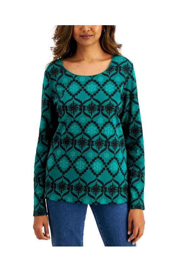 Snowflake Print Top Marine Green S