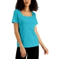 thumbnail image 1 of Karen Scott Solid Square Neck Cotton Top Aqua Oasis S, 1 of 1