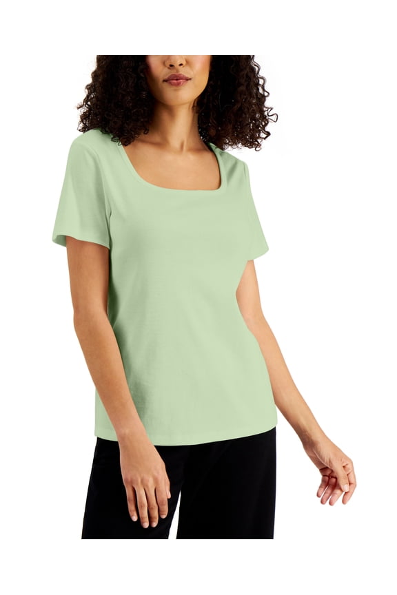 Solid Square Neck Cotton Top Calm Aloe S