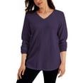 thumbnail image 1 of Karen Scott Solid V Neck Curved Hem Sweater Sweate Cassis XS, 1 of 1