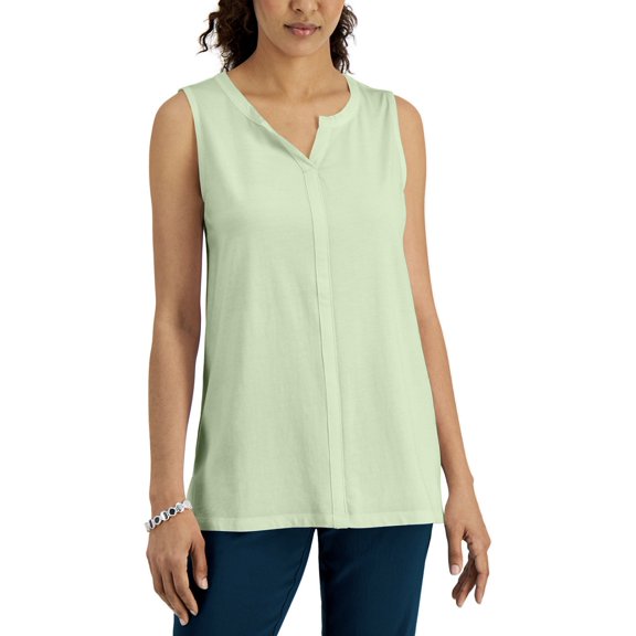 Karen Scott Split Neck Sleeveless Tunic Calm Aloe M