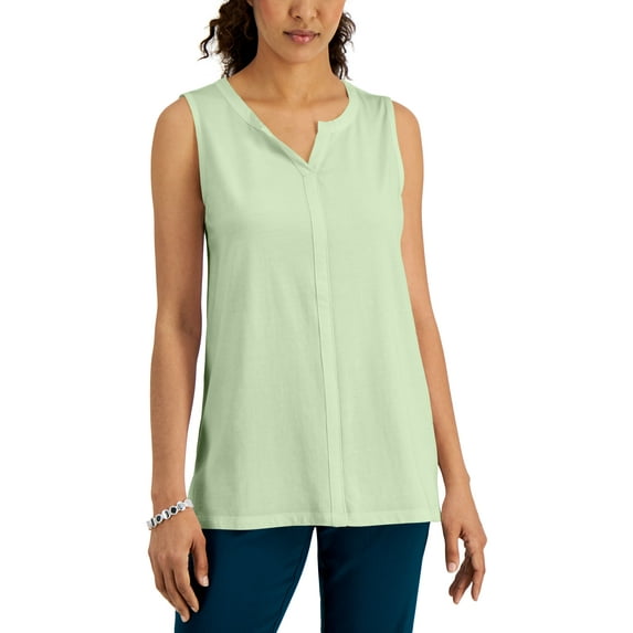 Karen Scott Split Neck Sleeveless Tunic Calm Aloe XL