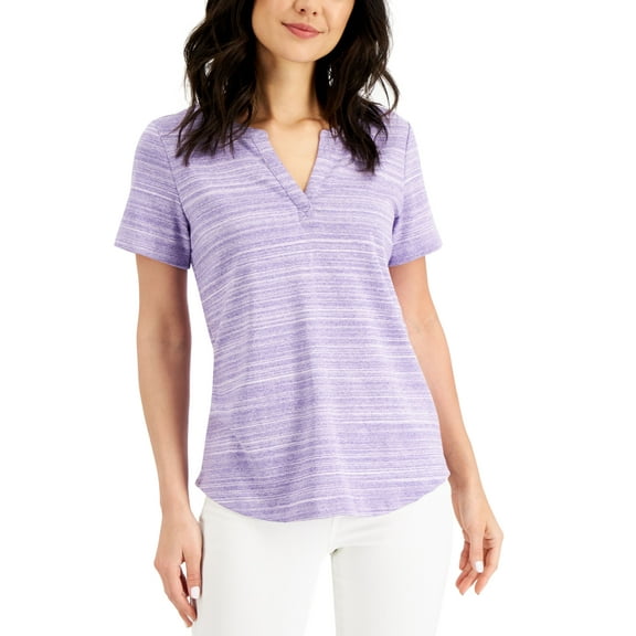 Karen Scott Split Neck Space Dyed Top Fragrant Lilac S