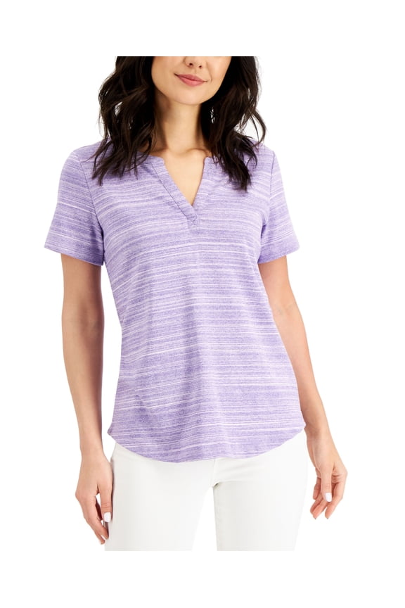 Split Neck Space Dyed Top Fragrant Lilac S