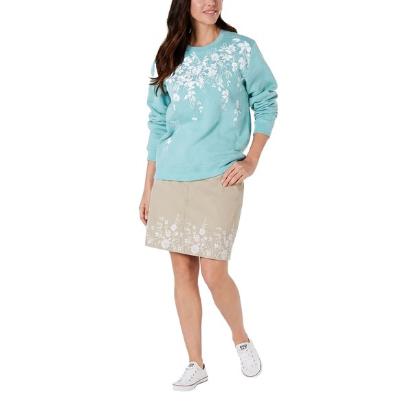 Karen Scott Sport Floral-Print Sweatshirt Teal Aqua Heather XL