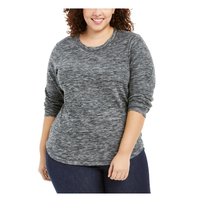 Karen Scott Sport Womens Plus Microfleece Comfy Shirts & Tops Gray 1X