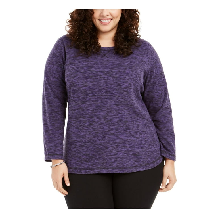 Karen Scott Sport Womens Plus Microfleece Comfy Shirts Tops Purple 2X