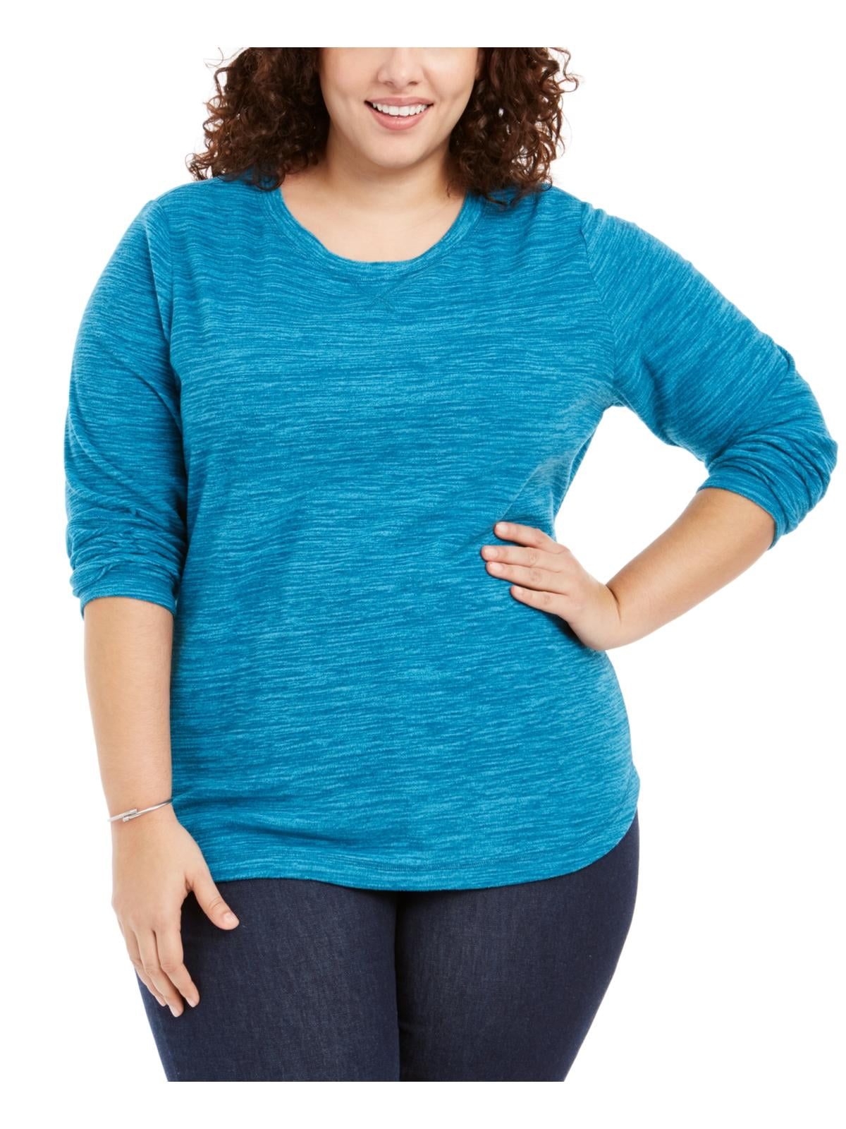 Karen Scott Women s Plus Marled Microfleece Top Blue Size 0X