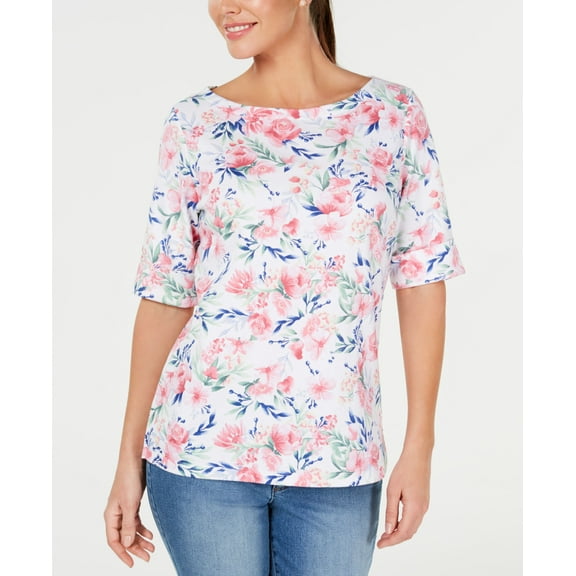 Karen Scott Spring Oasis Boat Neck Top Bright White XS