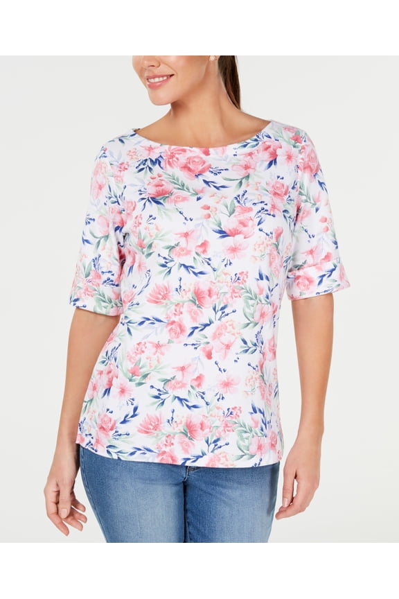 Spring Oasis Boat Neck Top Bright White XS