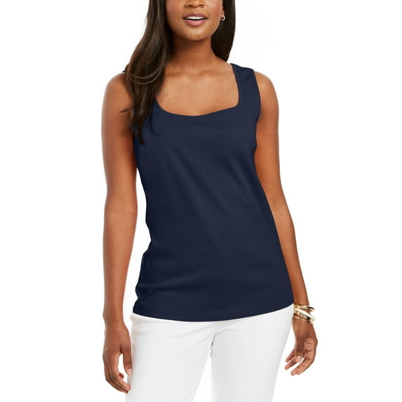 Karen Scott Square Neck Cotton Tank Top Intrepid Blue M