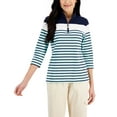 thumbnail image 1 of Karen Scott Striped Quarter Zip 3/4 Sleeve Top Aqua Ice XS, 1 of 1