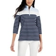 thumbnail image 1 of Karen Scott Striped Quarter Zip 3/4 Sleeve Top Intrepid Blue M, 1 of 1