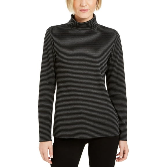 Karen Scott Striped Turtleneck Top White S