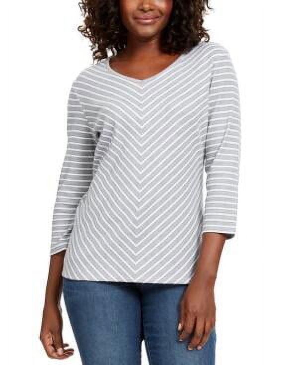 Karen Scott Striped V-Neck Top Grey Size XS