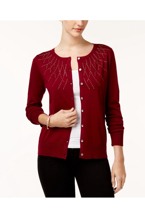 Studded Long Sleeve Cardigan Merlot S