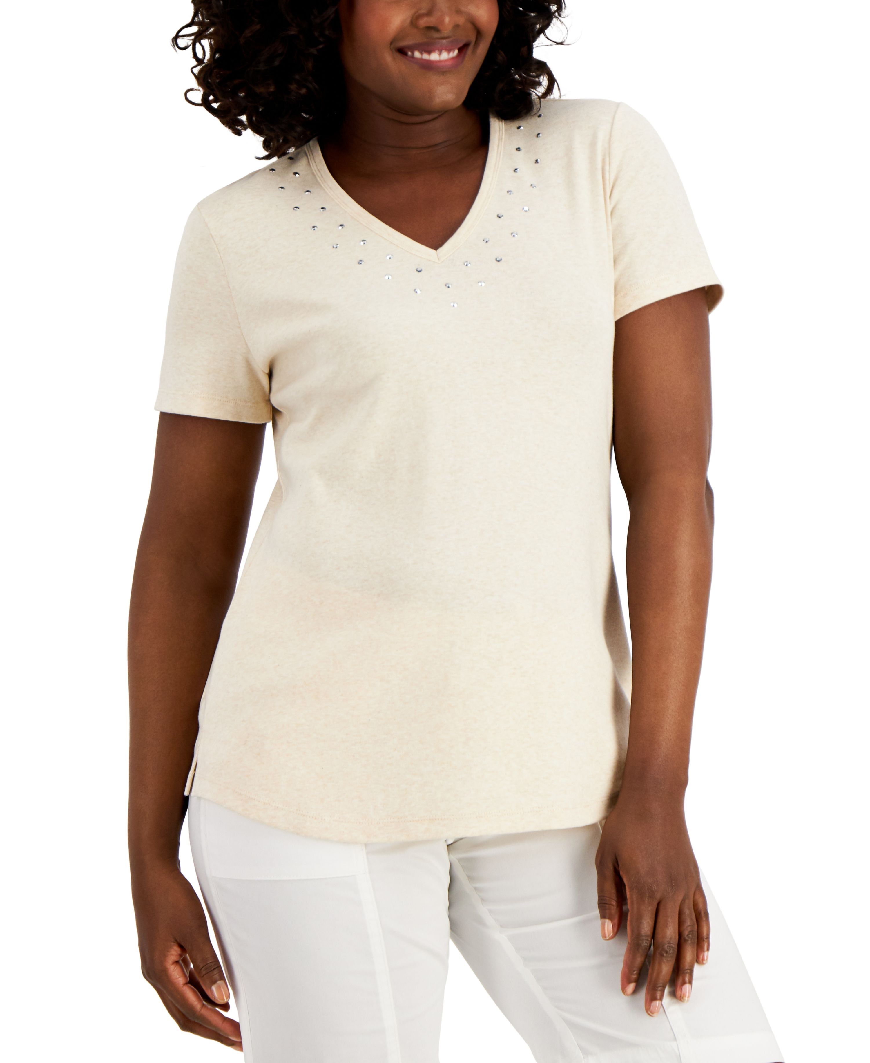 Karen Scott Womens Eyelet Shoulder V Neck Top Pink Size X Large main image 1