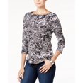 thumbnail image 1 of Karen Scott Three-Quarter-Sleeve Cotton Top Deep Black Combo XS, 1 of 1
