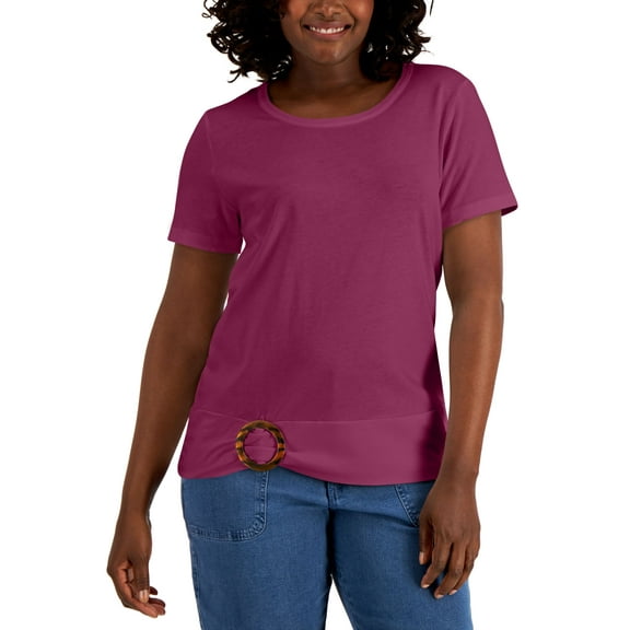 Karen Scott Tortoise Shell Ruched T-Shirt Twinberry L