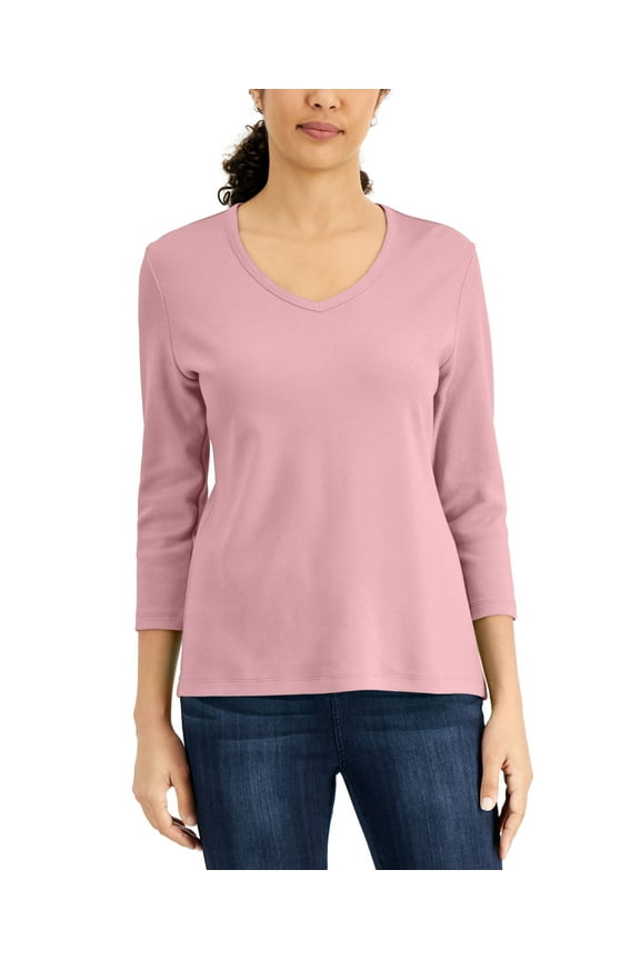 V Neck 3/4 Sleeve Top Boca Blush L